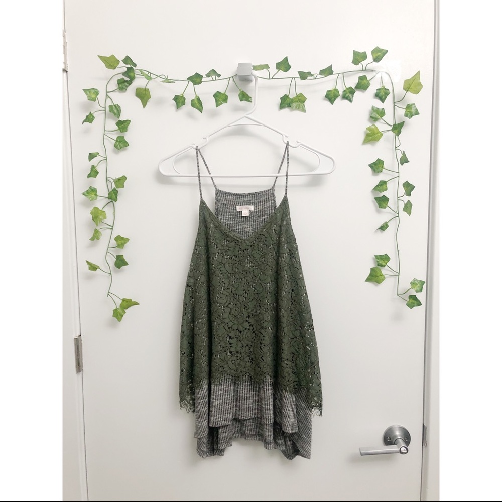 Green Strappy Layered Lace Tank